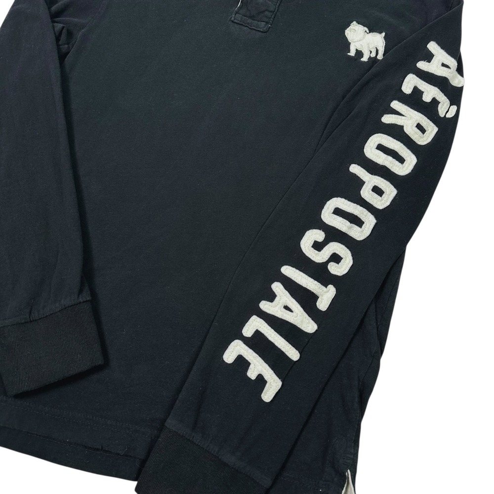 Aeropostale Men's Long Sleeve Polo Black Bulldog Graphic Logo Small - Picture 8 of 9